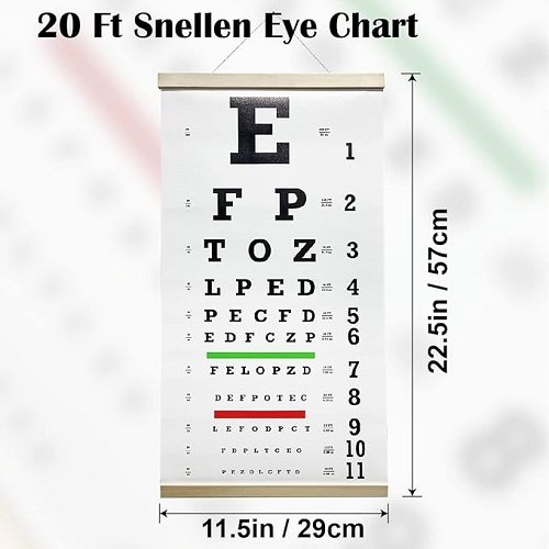 Eye Chart Pocket Eye Exam Kit with Cute Eye Occluders 20 Feet Optical Eye Test Reusable Wooden Frame Canvas Eye Chart for Kids and Adults