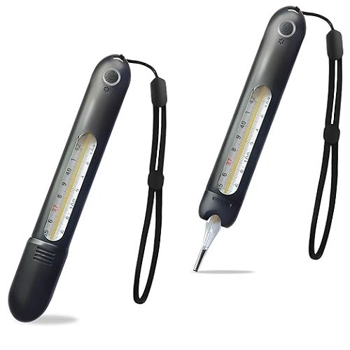 Mercury Free Glass Thermometer for Adults- Armpit Fever Thermometer with Drop-Resistant Case, Rechargeable Reading Light, 3-Second Reset,Time Reminder, Children Lock(Black)