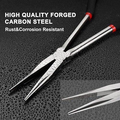 4PCS 11"Long Needle Nose Pliers Set, Long Reach Straight Pliers, 45°Bent Nose Pliers, 90°Bent Nose Pliers, Diagonal Pliers for Narrow Spaces and Limited Areas