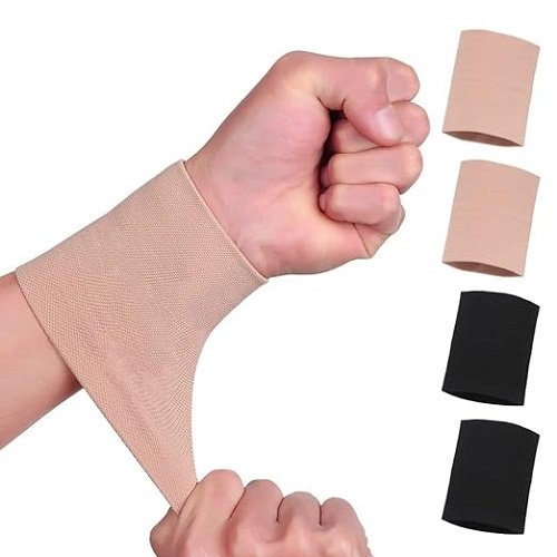 Wrist Compression Sleeve (4PCS), Soft Wrist Support Brace Wrist Bands for Tendonitis, Arthritis, Sprains Pain Relief, Elastic Carpal Tunnel Wraps Protector for Fitness, Sport, Weightlifting