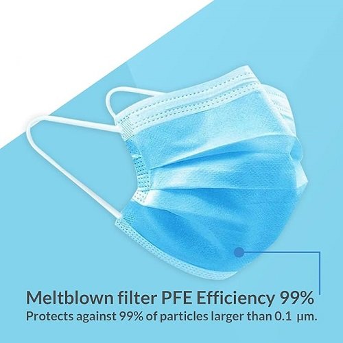 Premium Disposable Blue Face Mask, Soft on Skin, Pack of 3-Ply Masks Facial Cover with Elastic Earloops