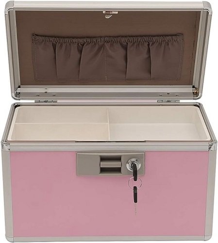Medicine Box, First Aid Safe Medication Storage Box,Layered Aluminum Daily Medicine Cabinet,10.2" x 6.2" x 7.7", Pink