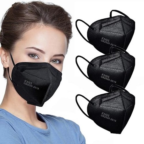 50pcs KN95 Face Mask Black 5 Layer Cup Dust Safety Masks Filter Efficiency≥95% Breathable Elastic Ear Loops Black Masks