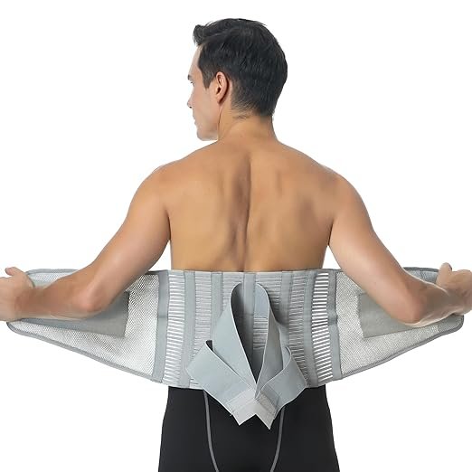 Adjustable Compression Back Brace Lumbar Support Belt, Grey, Size L