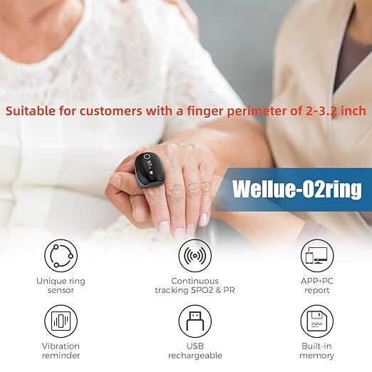 Oxygen Monitor with Vibration Reminder -Bluetooth O2 Pulse Oximeter Rechargeable, Continuous Recording of SpO2 & PR, Blood Oxygen Saturation Tracker with Free APP & PC Reports