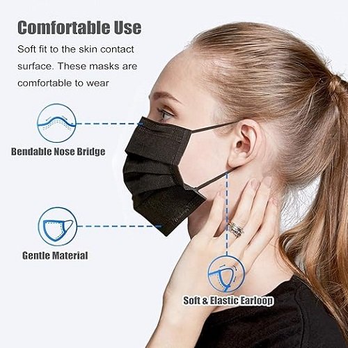 100 Pcs Disposable Face Masks, 3 Ply Face Masks Black Disposable Mask, (Disposable face mask)