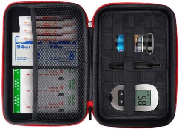 Hard Protective Bag Travel Case Organizer Holder for Diabetic Supplies, Diabetes Testing Kit, Blood Glucose Meter Monitor, Test Strips, Syringes, Lancets, Needles (Black)