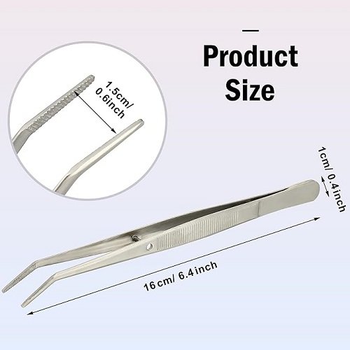 Stainless Steel Tweezers with Curved Serrated Tip Multipurpose Tweezers for Craft, Silver (10)
