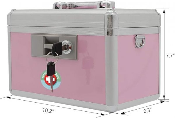 Medicine Box, First Aid Safe Medication Storage Box,Layered Aluminum Daily Medicine Cabinet,10.2" x 6.2" x 7.7", Pink