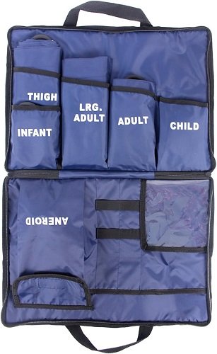 Aneroid Sphygmomanometer Kit, Manual Blood Pressure Monitor Set with 5 Cuffs for Infant, Child, Adult, Large Adult, Thigh, & Carrying Case – Blue