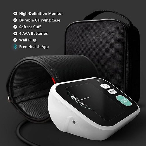 Premium Digital Bluetooth Blood Pressure Monitor for Home Use, Multicolor Large Screen, Black