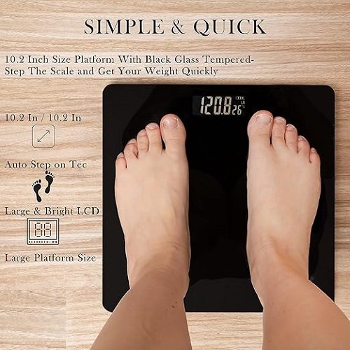 Digital Body Weight Bathroom Scale Smart Scale Step-on Technology with Easy Read LCD, Up to 400 Pounds Perfect Digital Home Scale, Black Highly Accurate Scale for Body Weight