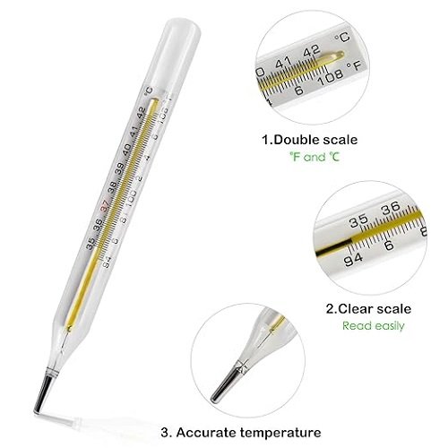 ℃&℉ Clinical Glass Thermometer for Underarm 2PCS - Classic Non Digital Thermometer for Adults - Medical Fever Thermometer - Accurate Easy Reading