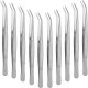 Stainless Steel Tweezers with Curved Serrated Tip Multipurpose Tweezers for Craft, Silver (10)