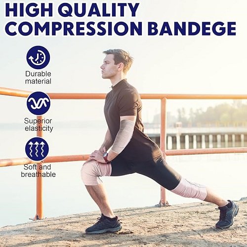 36 Pack Compression Bandage Wrap with Self Closure on Both Ends Elastic Bandage for Legs, Knees, Ankles, Wrists, Elbows, Shoulders, Athletic Stretchable Bandage Wrap (Blue Trim, 4 Inch)