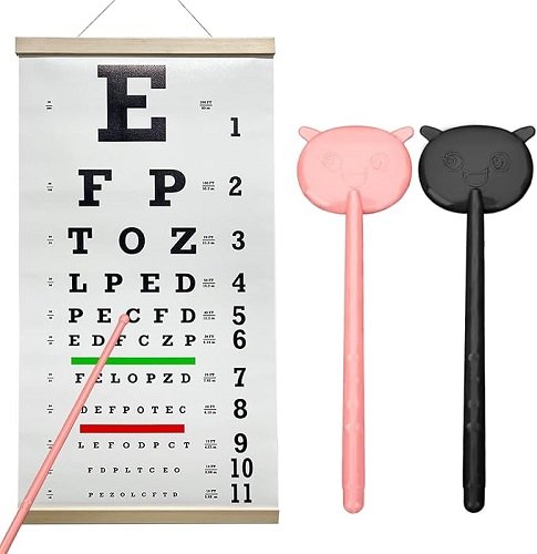 Eye Chart Pocket Eye Exam Kit with Cute Eye Occluders 20 Feet Optical Eye Test Reusable Wooden Frame Canvas Eye Chart for Kids and Adults