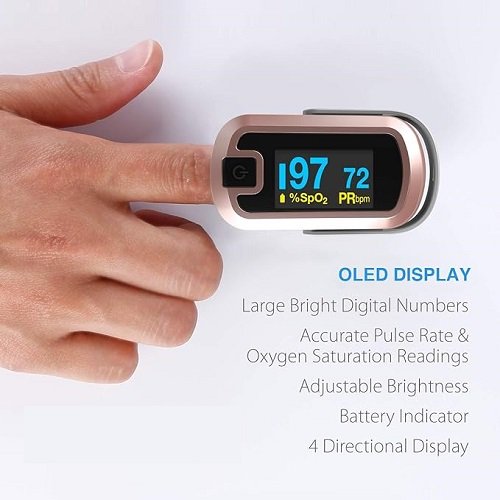 OLED Finger Pulse Oximeter, O2 Meter, Dual Color White/Rose Gold