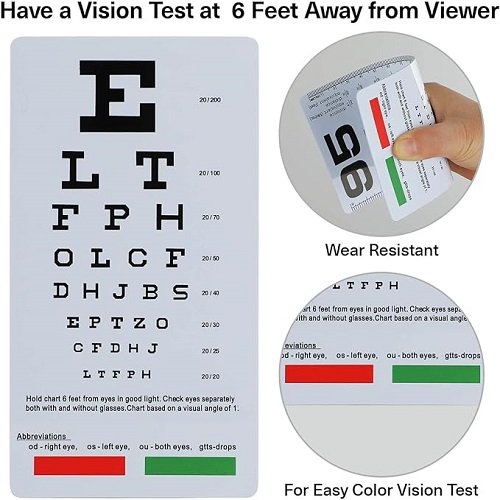 2 Pack Pocket Eye Chart, 2 in 1 Eye Chart 6 Feet and Pocket Eye Chart, 6.5x3.5 Inches Handheld Double Sided Plastic Eye Chart for Eye Exams (2 Pack 6 Feet)