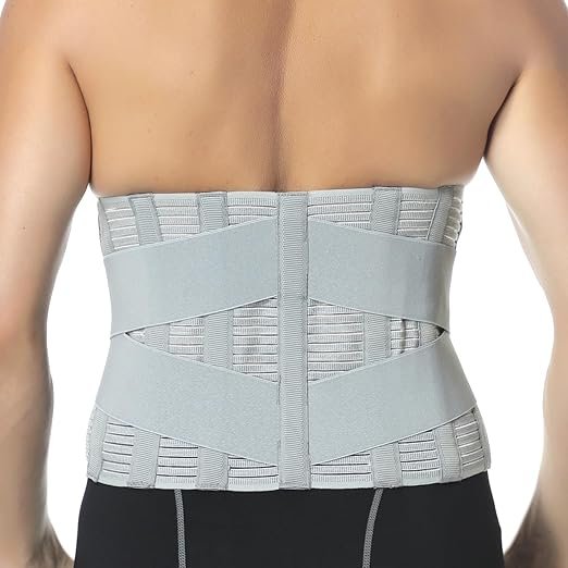 Adjustable Compression Back Brace Lumbar Support Belt, Grey, Size L