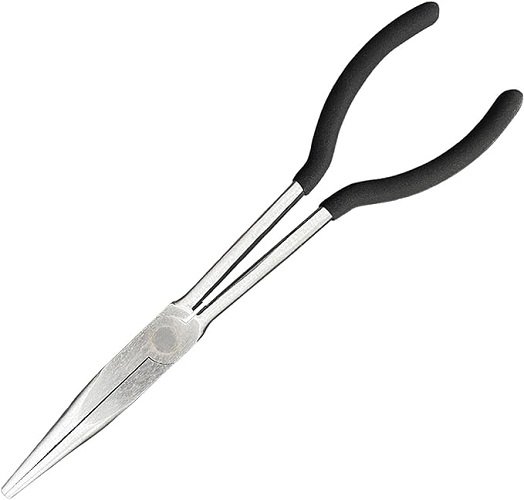 11 Inch Long Reach Long Nose Pliers | Designed for Mechanics, Technicians, and Contractors | Work with Delicate or Difficult-to-Reach Pieces | Milled-Jaws | Steel “Needle Nose (Black)