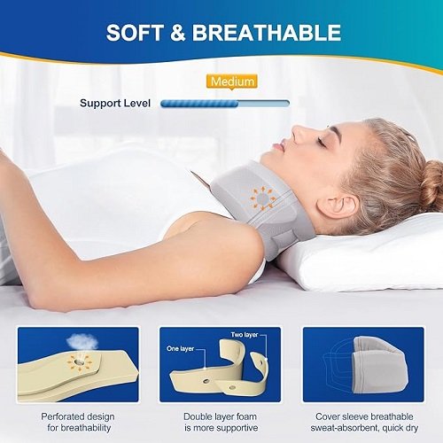 Neck Brace for Neck Pain Relief and Support to Relieve Pain and Pressure on the Spine for Men and Women for Sleeping (Gray, S, 3 Inch Deep Neck Brace)