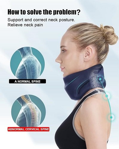 Neck Brace for Sleeping - Neck Pain Relief and Support, Soft Foam Wrap to Keep Vertebrae Stable, Relieve Cervical Pressure for Men and Women, Blue (12.6-15.8 Inch)