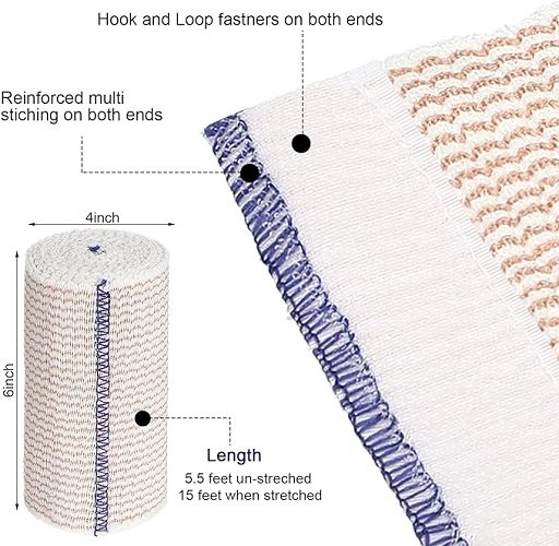36 Pack Compression Bandage Wrap with Self Closure on Both Ends Elastic Bandage for Legs, Knees, Ankles, Wrists, Elbows, Shoulders, Athletic Stretchable Bandage Wrap (Blue Trim, 4 Inch)