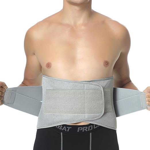 Adjustable Compression Back Brace Lumbar Support Belt, Grey, Size L