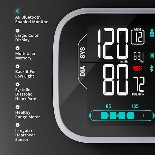 Premium Digital Bluetooth Blood Pressure Monitor for Home Use, Multicolor Large Screen, Black