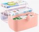 First Aid Medicine Box, 3-Tier Fold Tray Medicine Storage Containers, Multipurpose Empty Portable Storage Box,First Aid Kits [Pink]