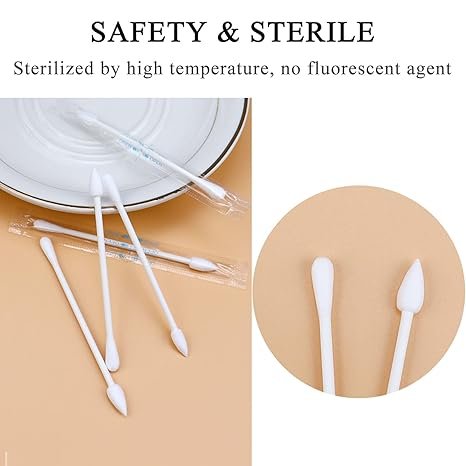 Cotton Swabs - Individually Wrapped Double Tipped Paper Sticks for Ear, Make-up, 100 Count (White, Round/Pointed End)
