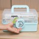 3 Layers Plastic First Aid Box with Portable Handle,Emergency Medicine Kit Case Organizer for Family,Office and Travel (Blue)