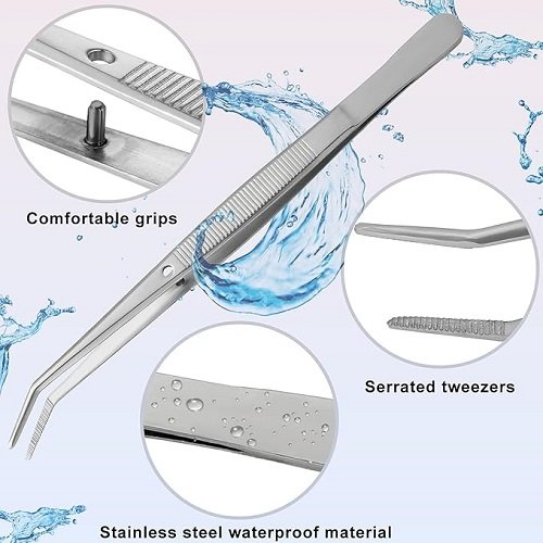 Stainless Steel Tweezers with Curved Serrated Tip Multipurpose Tweezers for Craft, Silver (10)