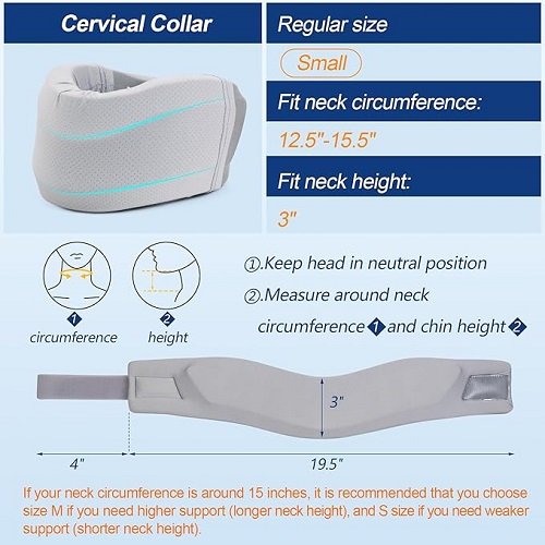 Neck Brace for Neck Pain Relief and Support to Relieve Pain and Pressure on the Spine for Men and Women for Sleeping (Gray, S, 3 Inch Deep Neck Brace)