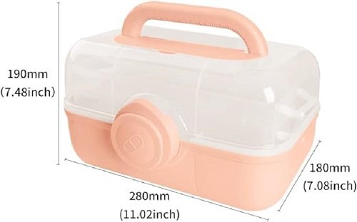 First Aid Medicine Box, 3-Tier Fold Tray Medicine Storage Containers, Multipurpose Empty Portable Storage Box,First Aid Kits [Pink]