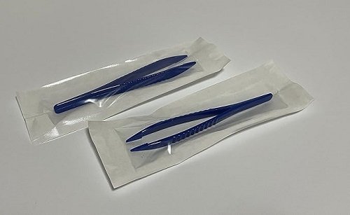 Disposable Sterile Forceps Tweezers 5inch 125mm length Individually Wrapped Solid Blue Pack of 12