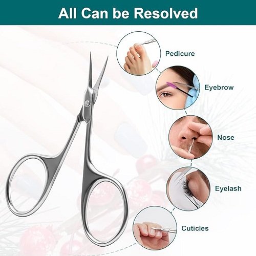 Manicure Scissors, Extra Fine Eyebrow Scissors for Grooming, Curved Blade Nail Scissors Precise Pointed Tip Grooming Kit for Eyebrow, Eyelash, Trim Nail and Dry Skin