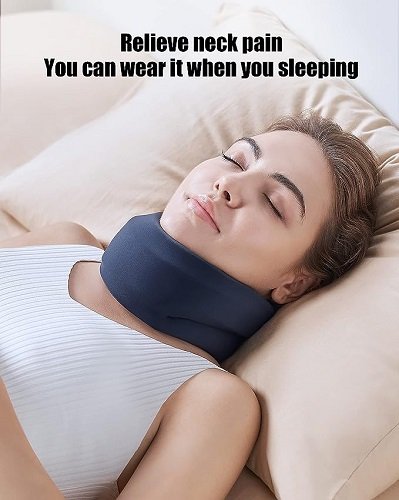 Neck Brace for Sleeping - Neck Pain Relief and Support, Soft Foam Wrap to Keep Vertebrae Stable, Relieve Cervical Pressure for Men and Women, Blue (12.6-15.8 Inch)