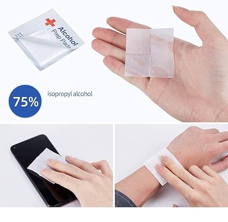 Alcohol Prep Pads, 75% Alcohol Cotton Slices, 100 Pcs Alcohol Gauze Pads Individually Wrapped Swap Pad Wet Wipe, 6 x 6cm/2.36in x 2.36in