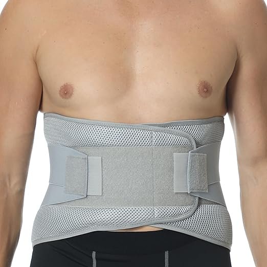 Adjustable Compression Back Brace Lumbar Support Belt, Grey, Size L
