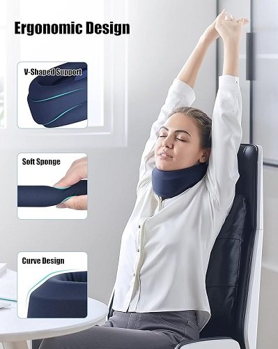 Neck Brace for Sleeping - Neck Pain Relief and Support, Soft Foam Wrap to Keep Vertebrae Stable, Relieve Cervical Pressure for Men and Women, Blue (12.6-15.8 Inch)