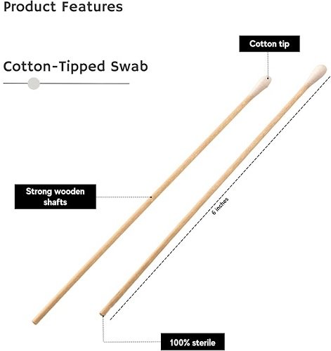 200 Sterile Cotton Tipped Applicators 6’’ - Long 6 inch Wooden Medical Cotton Tip Applicator Swabsticks with Shaft and Soft Swabs for Location Application, Cleaning, Crafts and More