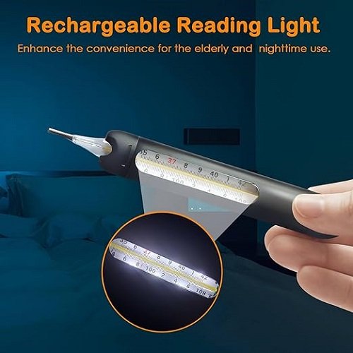 Mercury Free Glass Thermometer for Adults- Armpit Fever Thermometer with Drop-Resistant Case, Rechargeable Reading Light, 3-Second Reset,Time Reminder, Children Lock(Black)