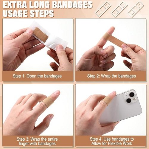 120 Pcs Extra Long Flexible Fabric Bandages, 4.75 x 0.75 Inch Adhesive Strip Bandages Non Latex Finger Bandages for Oversized Hands and Feet