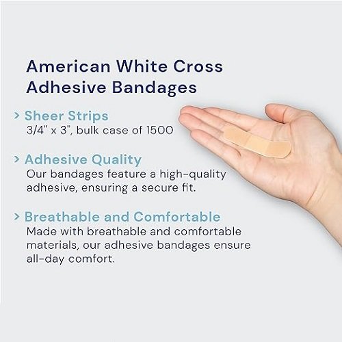 Adhesive Bandages, Sheer Strips, 3/4" x 3" | Bulk Case of 1500 | Sterile, Breathable and Multi-Purpose for School Nurses, Businesses, and First Aid Kits