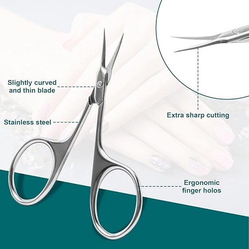 Manicure Scissors, Extra Fine Eyebrow Scissors for Grooming, Curved Blade Nail Scissors Precise Pointed Tip Grooming Kit for Eyebrow, Eyelash, Trim Nail and Dry Skin