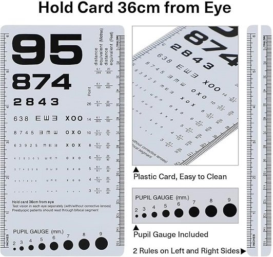 2 Pack Pocket Eye Chart, 2 in 1 Eye Chart 6 Feet and Pocket Eye Chart, 6.5x3.5 Inches Handheld Double Sided Plastic Eye Chart for Eye Exams (2 Pack 6 Feet)