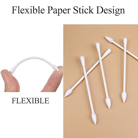 Cotton Swabs - Individually Wrapped Double Tipped Paper Sticks for Ear, Make-up, 100 Count (White, Round/Pointed End)