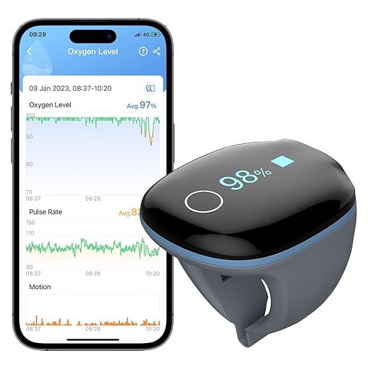 Oxygen Monitor with Vibration Reminder -Bluetooth O2 Pulse Oximeter Rechargeable, Continuous Recording of SpO2 & PR, Blood Oxygen Saturation Tracker with Free APP & PC Reports