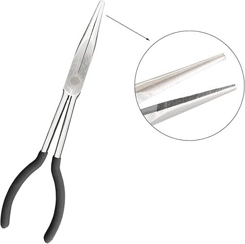11 Inch Long Reach Long Nose Pliers | Designed for Mechanics, Technicians, and Contractors | Work with Delicate or Difficult-to-Reach Pieces | Milled-Jaws | Steel “Needle Nose (Black)